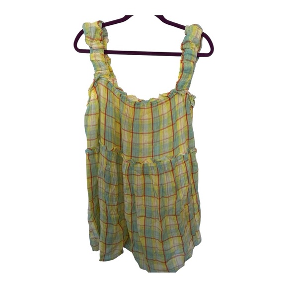 NWT Anthropologie Yellow and Blue Plaid Mini Dress - Picture 2 of 5